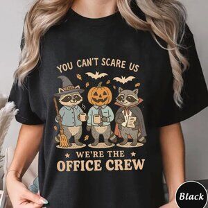 You Cant Scare Us Office Crew Shirt, Funny Halloween Raccoon Shirt